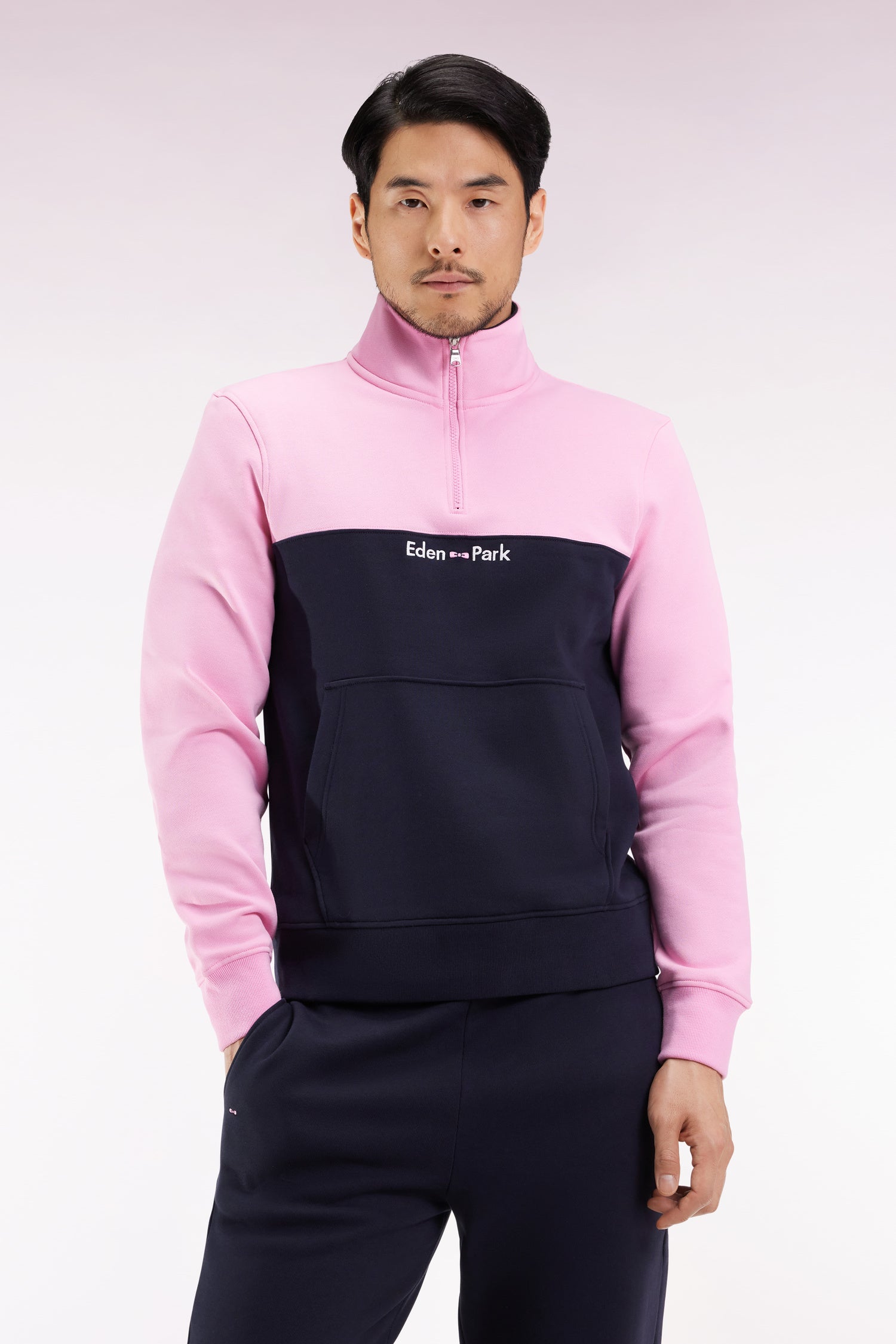 Sweatshirt col camionneur en molleton bicolore rose EDEN PARK
