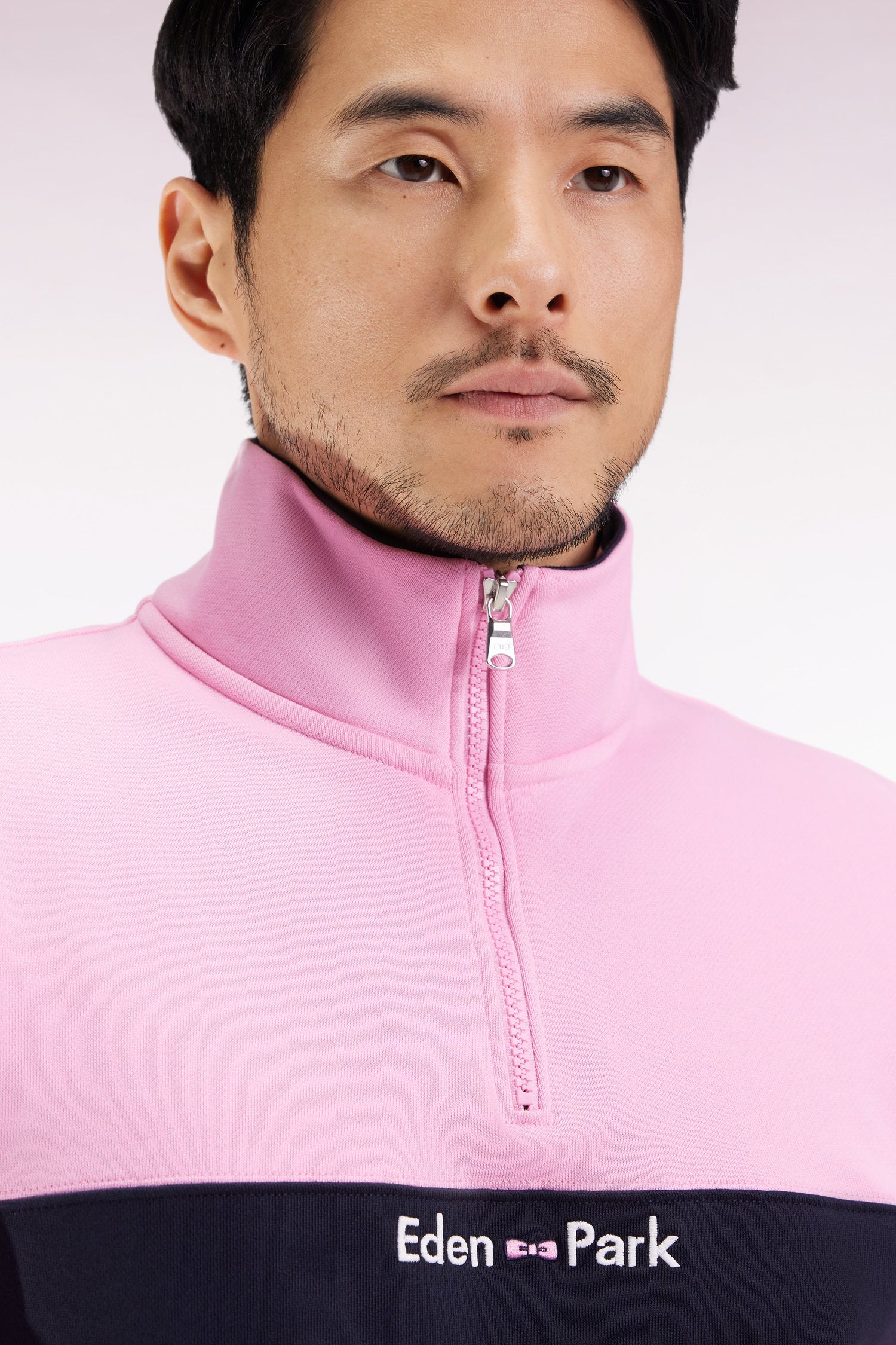 Sweatshirt col camionneur en molleton bicolore rose EDEN PARK