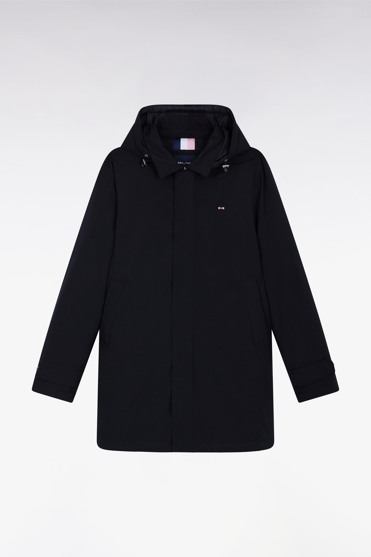 Imperméable long en nylon noir à capuche amovible EDEN PARK