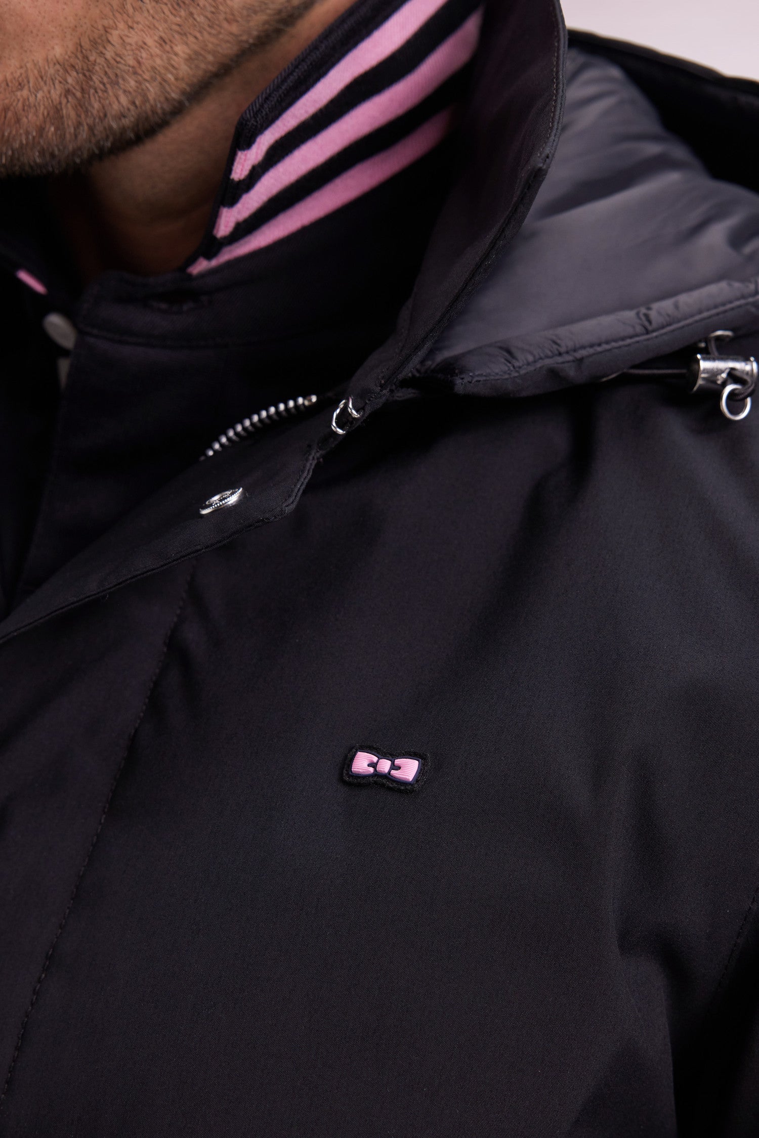 Imperméable long en nylon noir à capuche amovible EDEN PARK