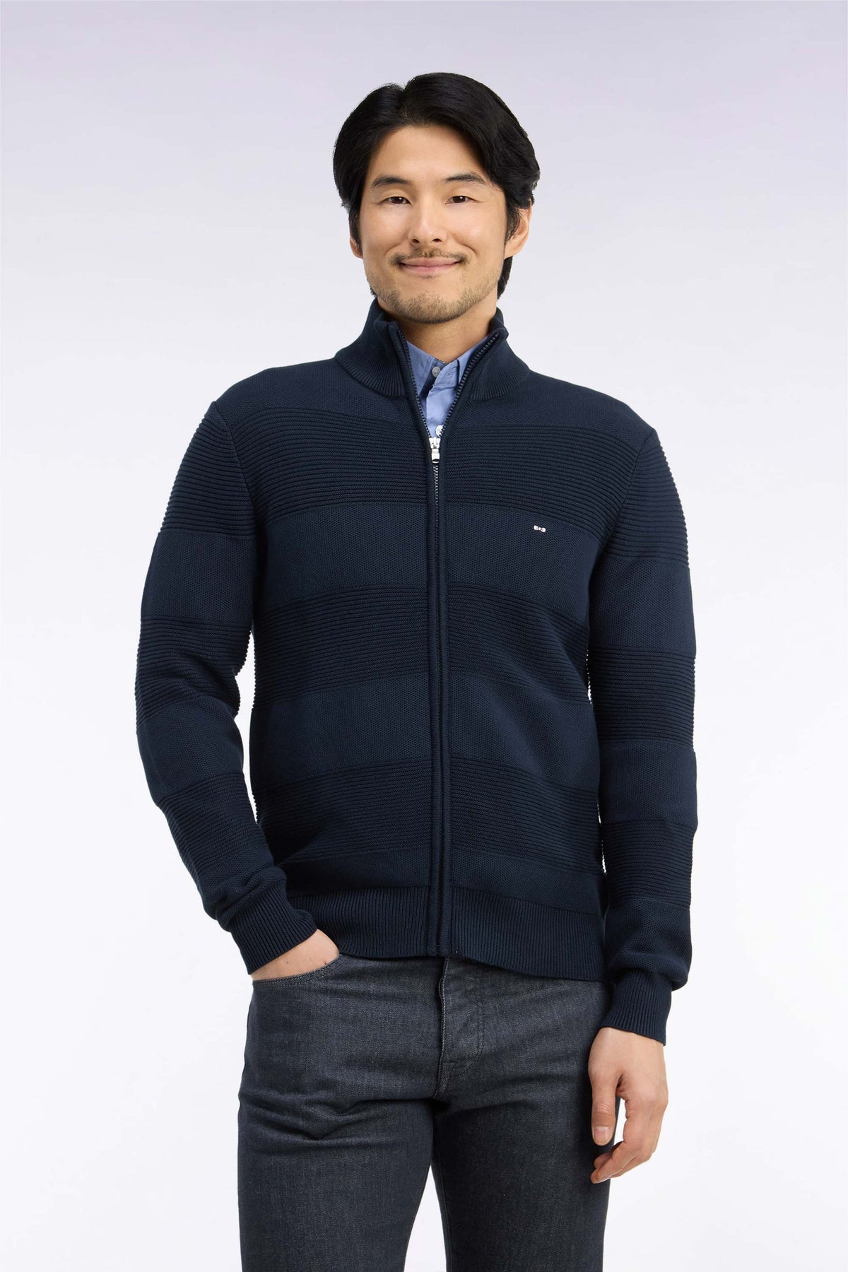 Cardigan zipper en jersey & effet rayures ton sur ton Eden Park