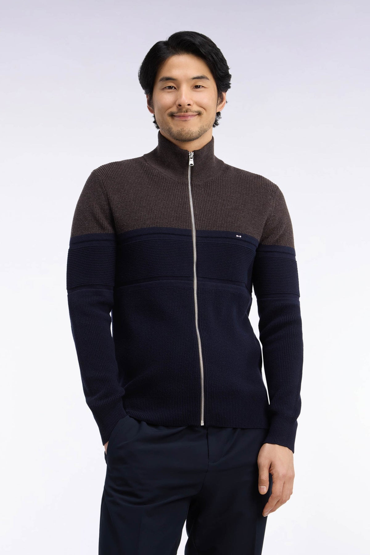 Cardigan zippé bicolore en laine mérinos Eden Park