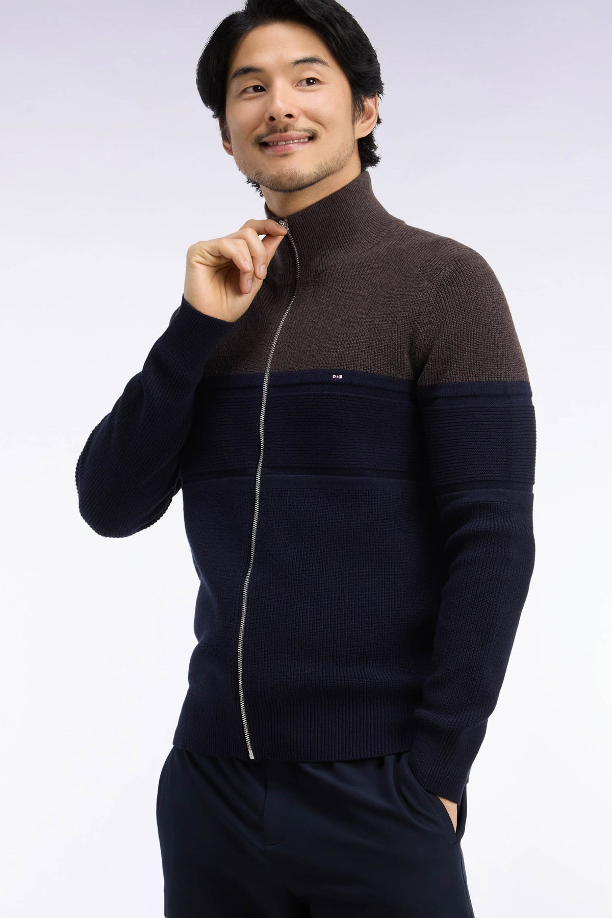 Cardigan zippé bicolore en laine mérinos Eden Park