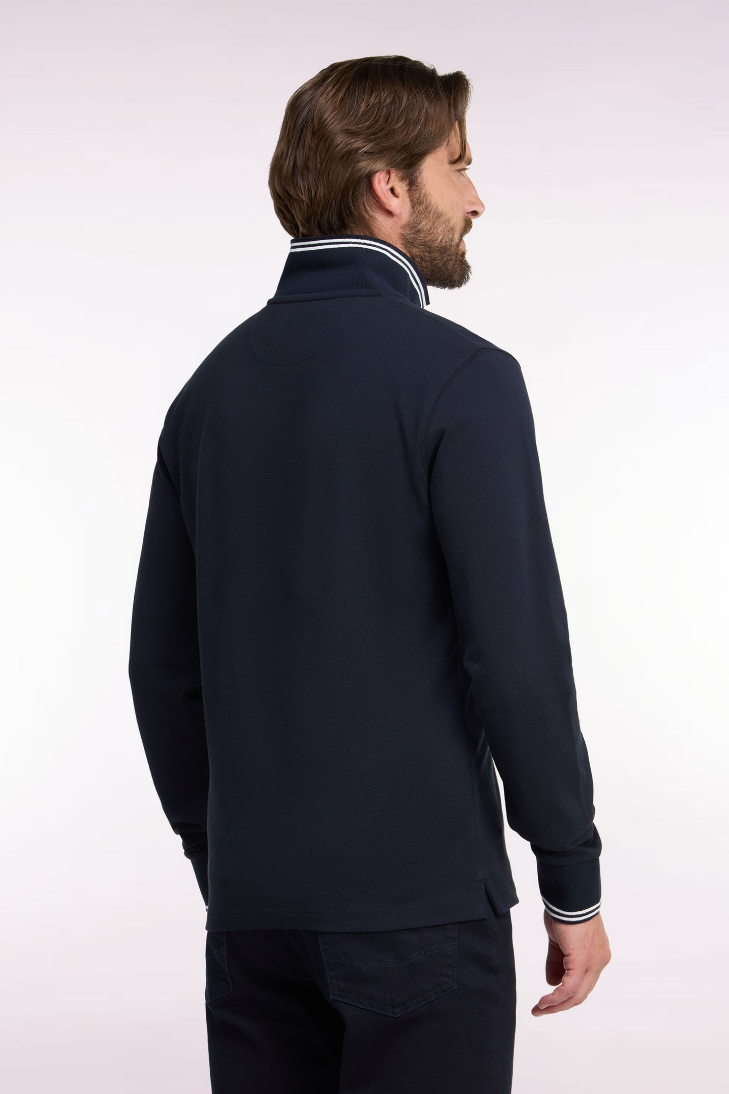 Polo manches longues en piqué de coton peigné marine coupe droite Eden Park