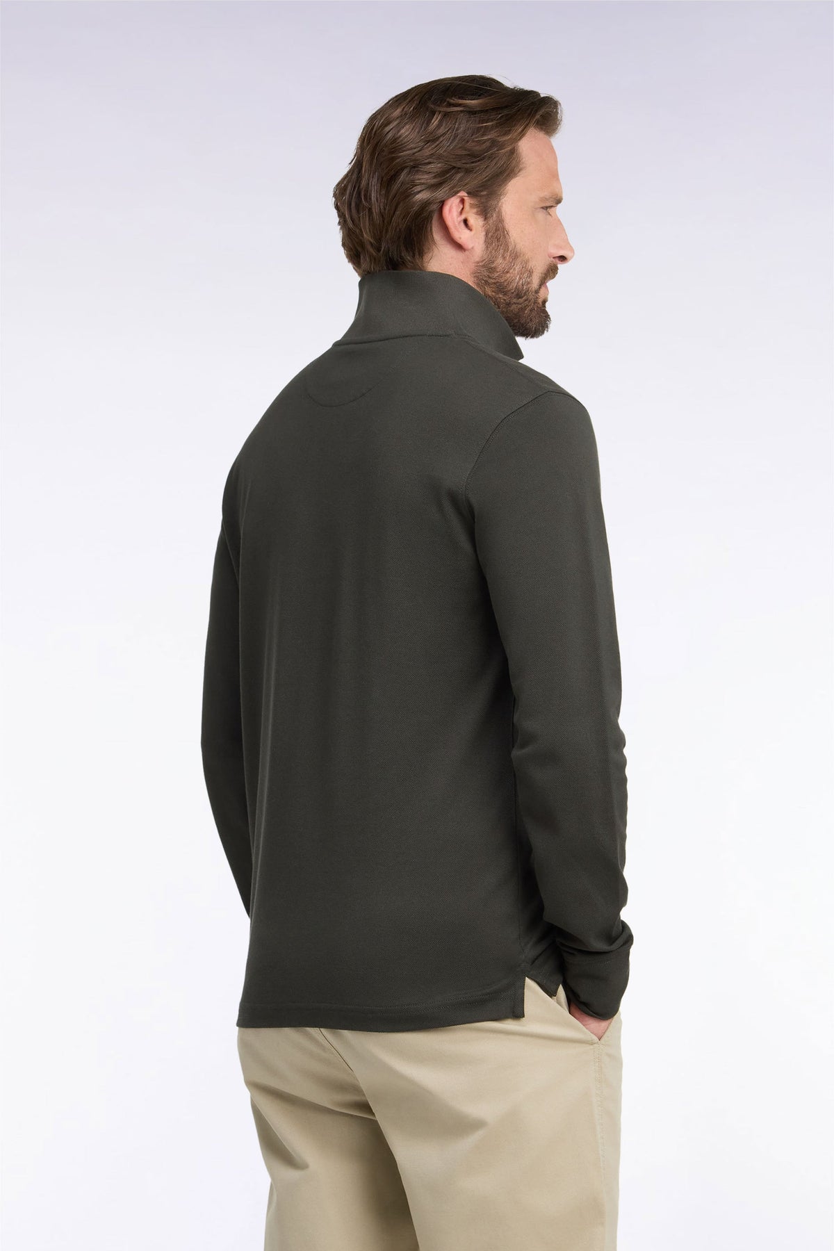 Polo manches longues en coton pima kaki coupe droite Eden Park