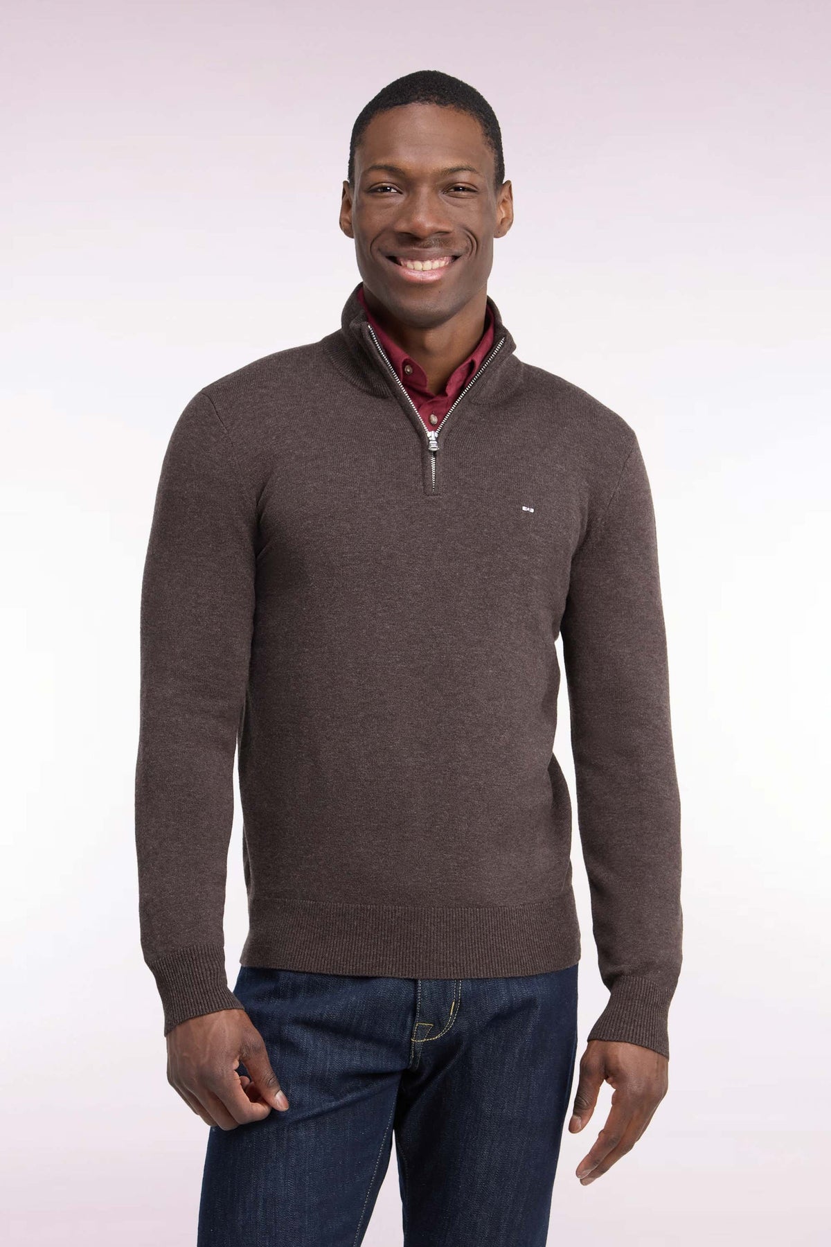 Pull col camionneur en laine et coton marron Eden Park