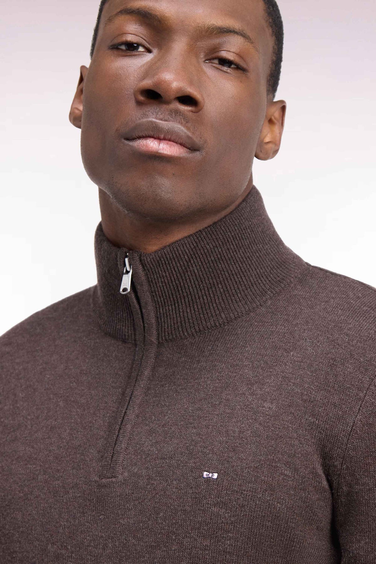 Pull col camionneur en laine et coton marron Eden Park