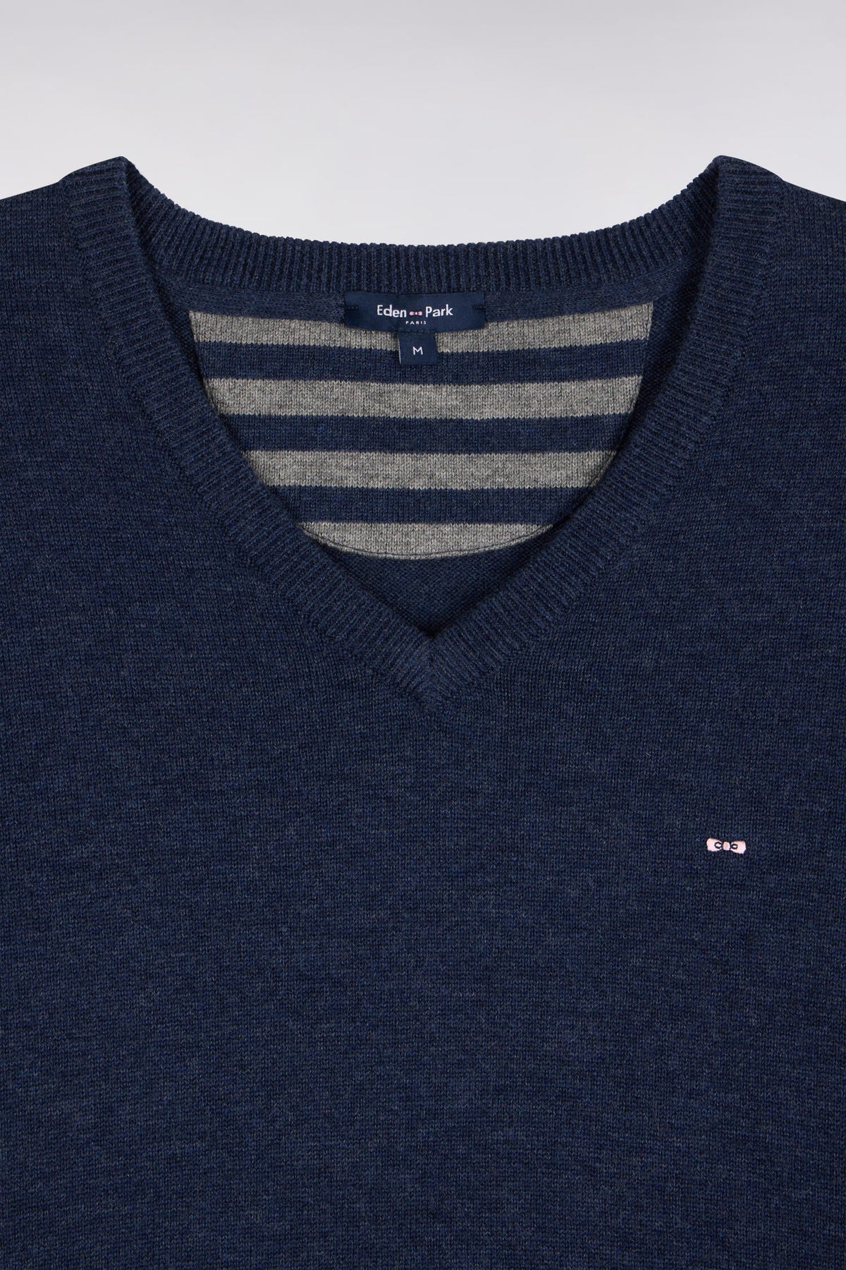 Pull col V en jersey bleu laine & coton Eden Park