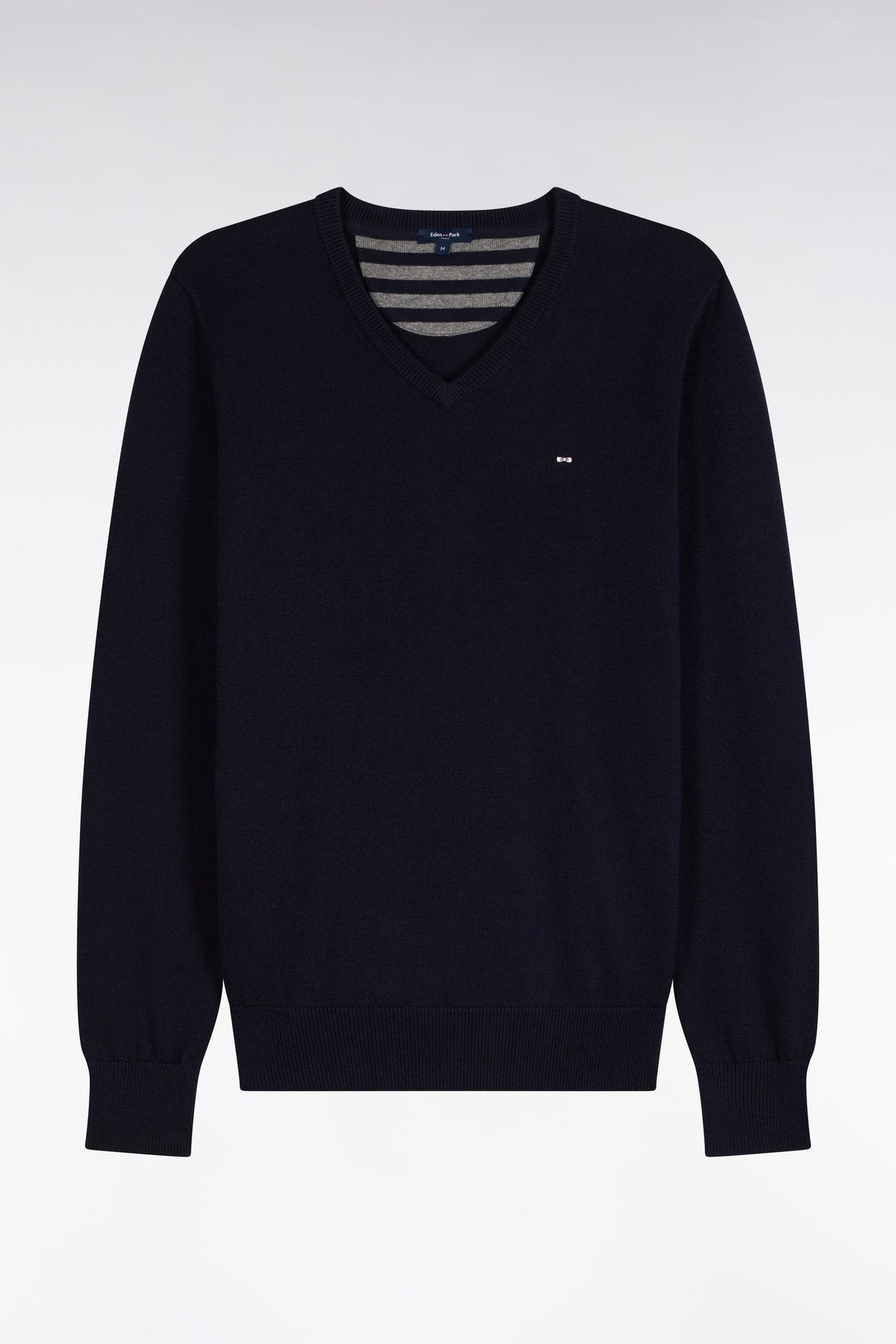 Pull col V marine en jersey laine & coton Eden Park