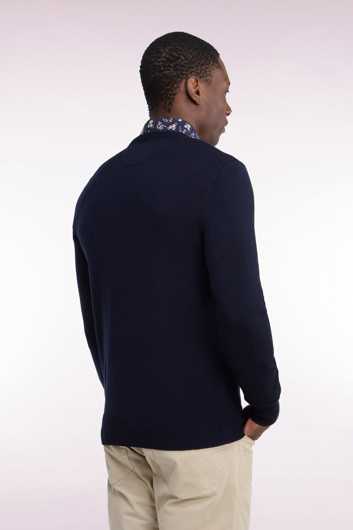 Pull col V marine en jersey laine & coton Eden Park