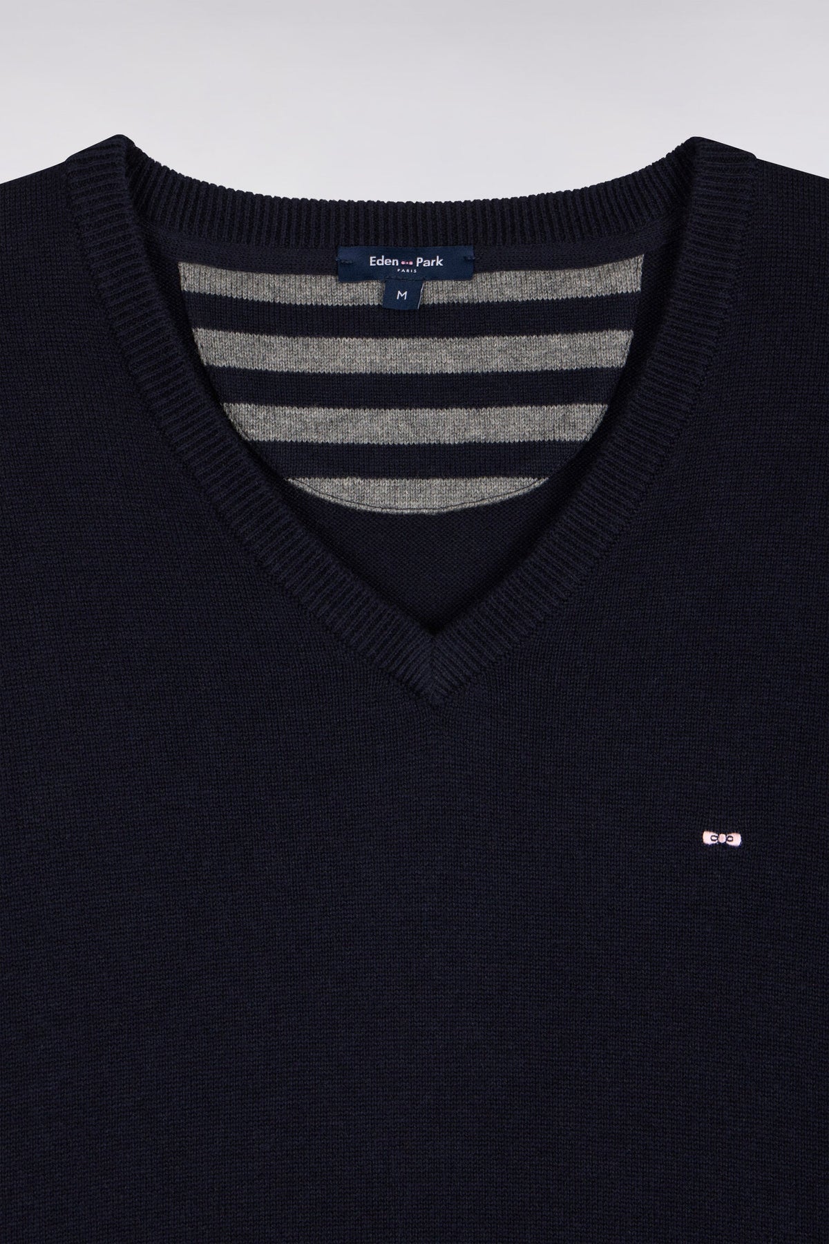 Pull col V marine en jersey laine & coton Eden Park