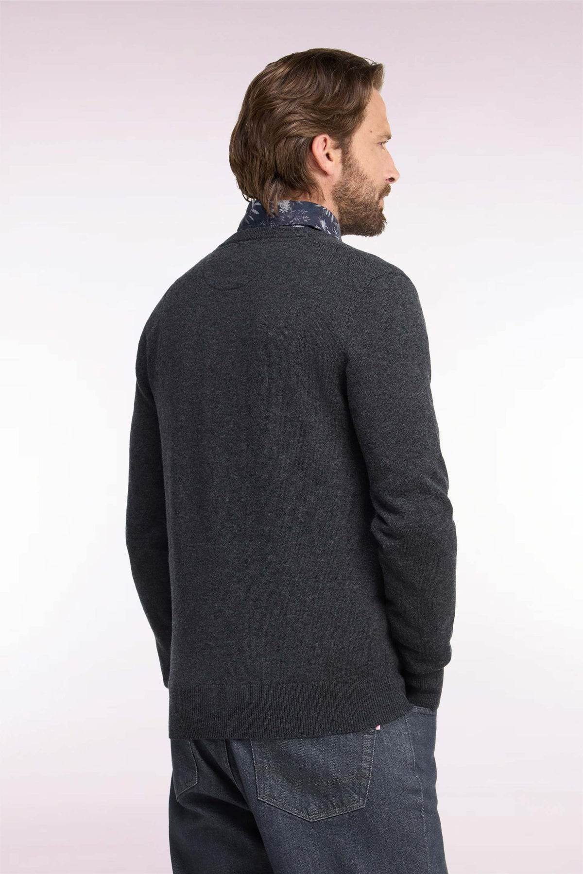 Pull col V anthracite en jersey laine & coton Eden Park