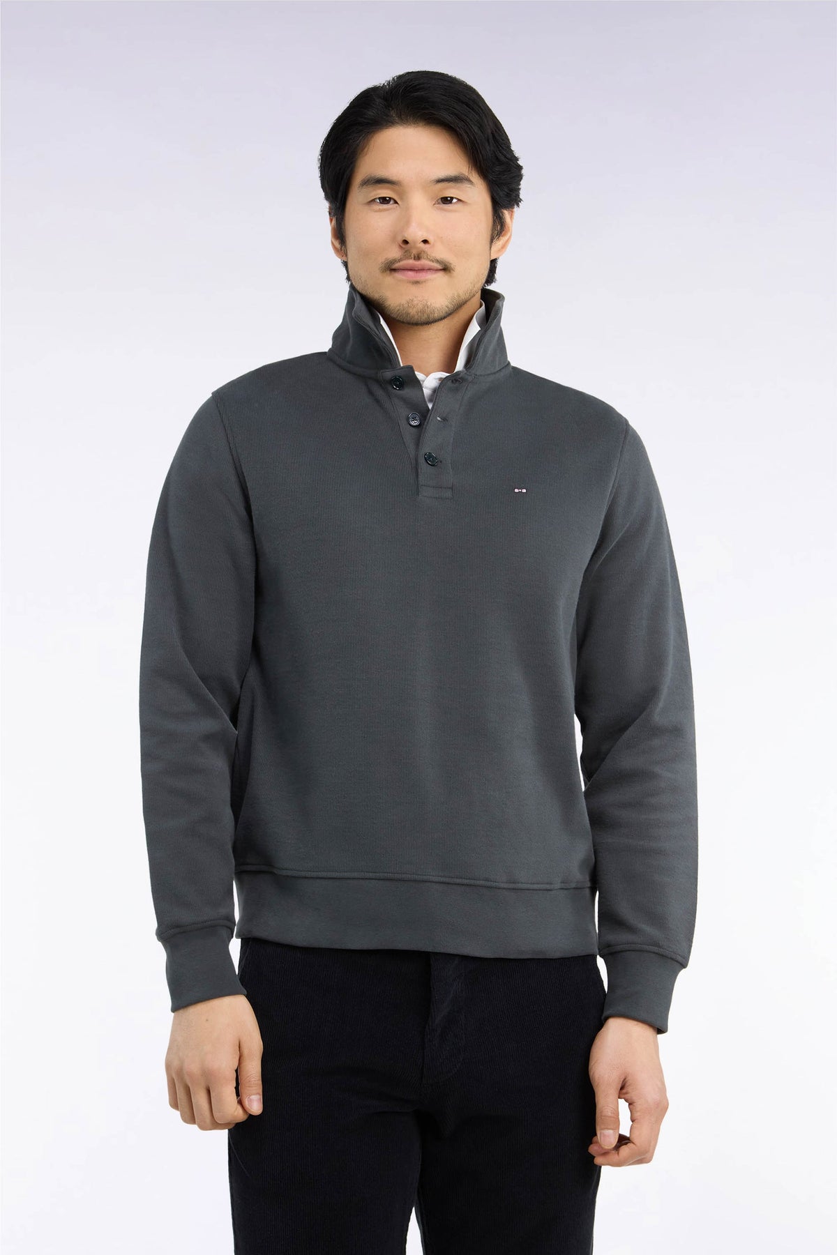 Sweat shirt à col polo en molleton coton Eden Park