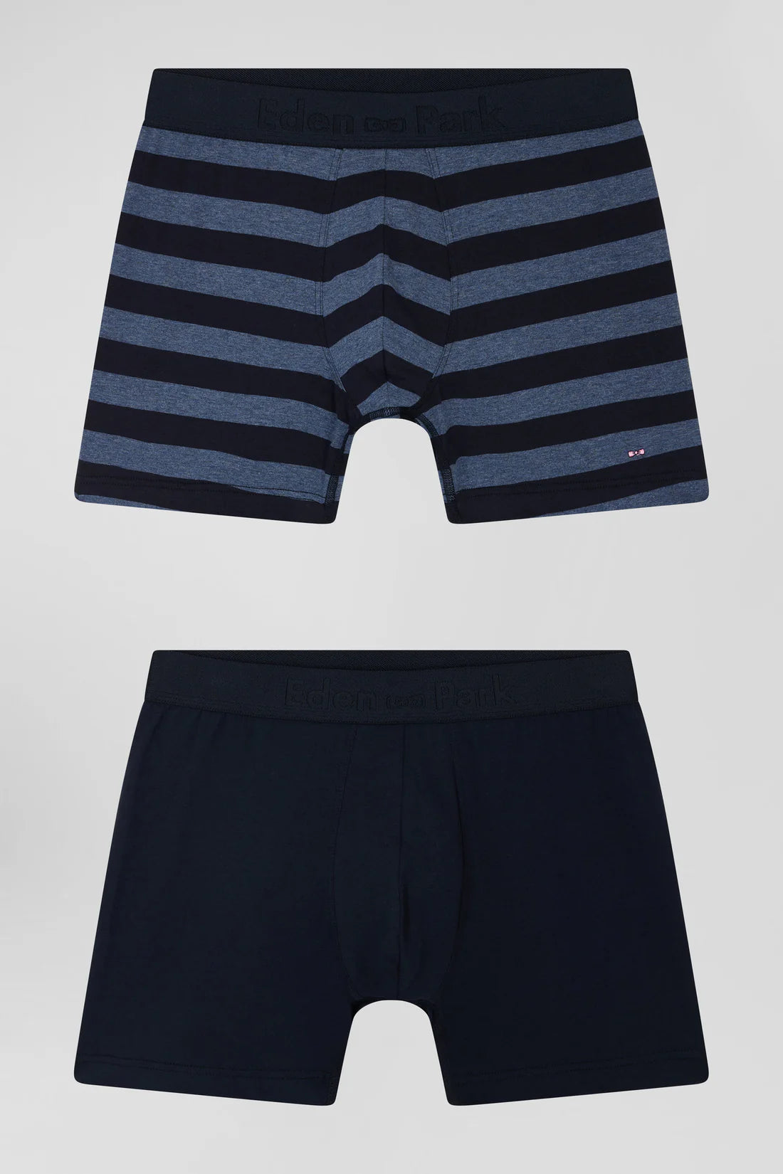 Lot de 2 boxers en coton stretch uni et cerclé bleu foncé EDEN PARK