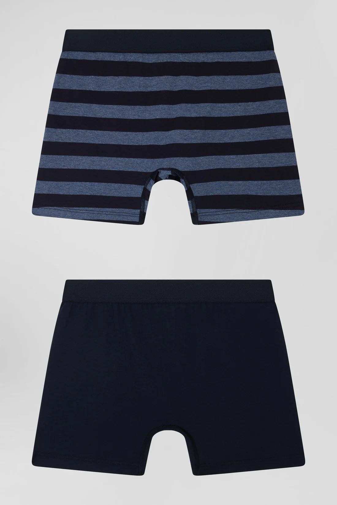 Lot de 2 boxers en coton stretch uni et cerclé bleu foncé EDEN PARK