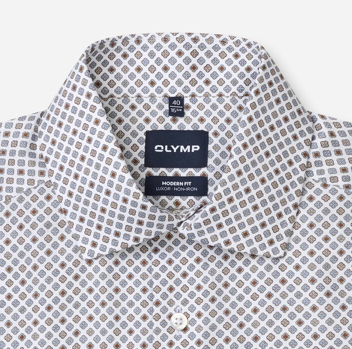 Chemise imprimée géométrique Gris Argent Olymp