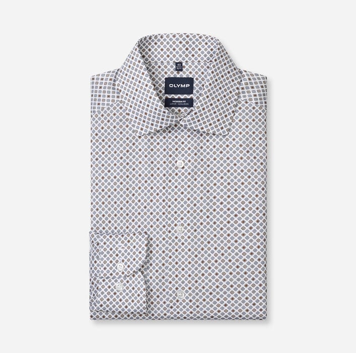 Chemise imprimée géométrique Gris Argent Olymp